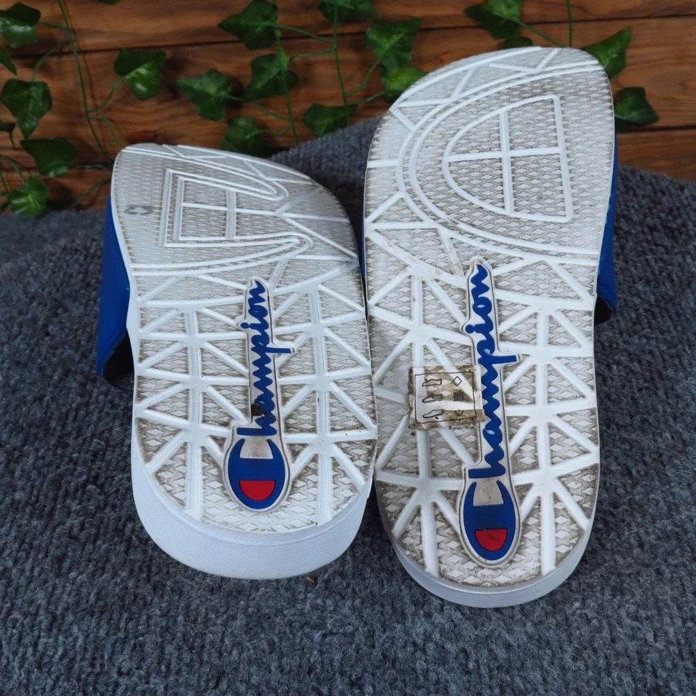 Champion IPO Men Slide Sandals Size 7 Athletic Pool‎ Shower Royal Blue White